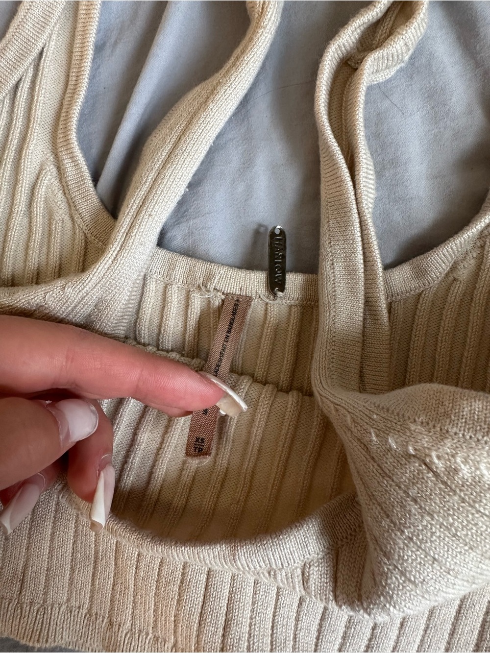Cream Ribbed Knit Tank & Wide-Leg Lounge Set - Picture 3 of 5